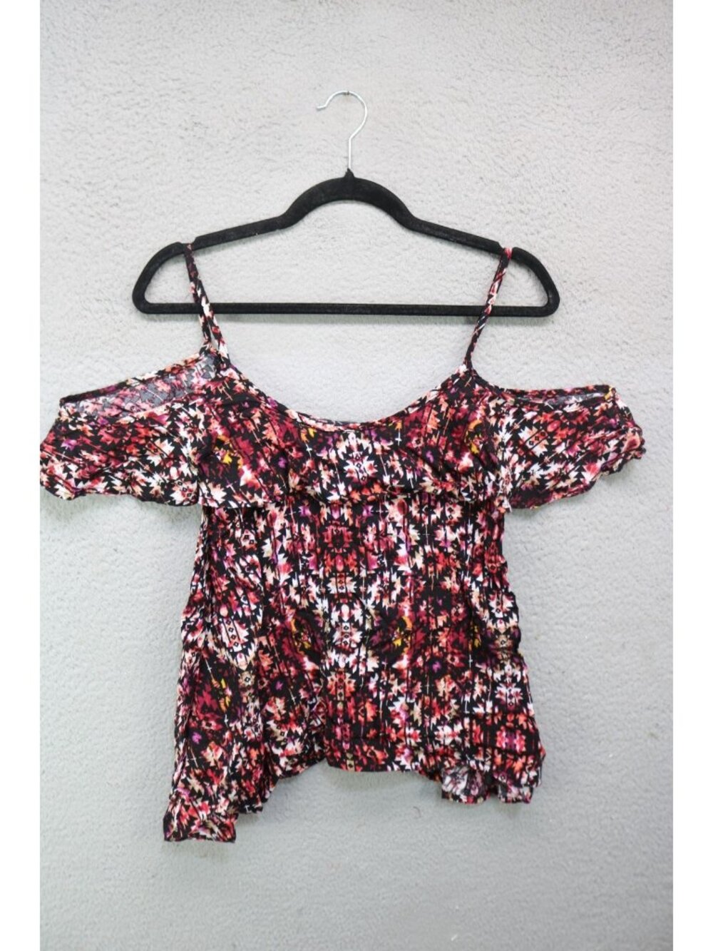 Happening in the Present Cold Shoulder Southwestern Silky Top-Medium-Artsy-Boho